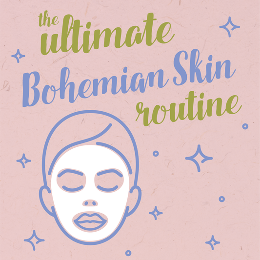 Title 'The ultimate Bohemian Skin routine' with graphic of woman with a face mask on.